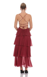 Shimmer Crinkle Maxi Dress in Maroon